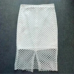 ADIVA White Crocheted Fishnet Lace Mesh Overlay Y2K Midi Pencil Skirt Size 6